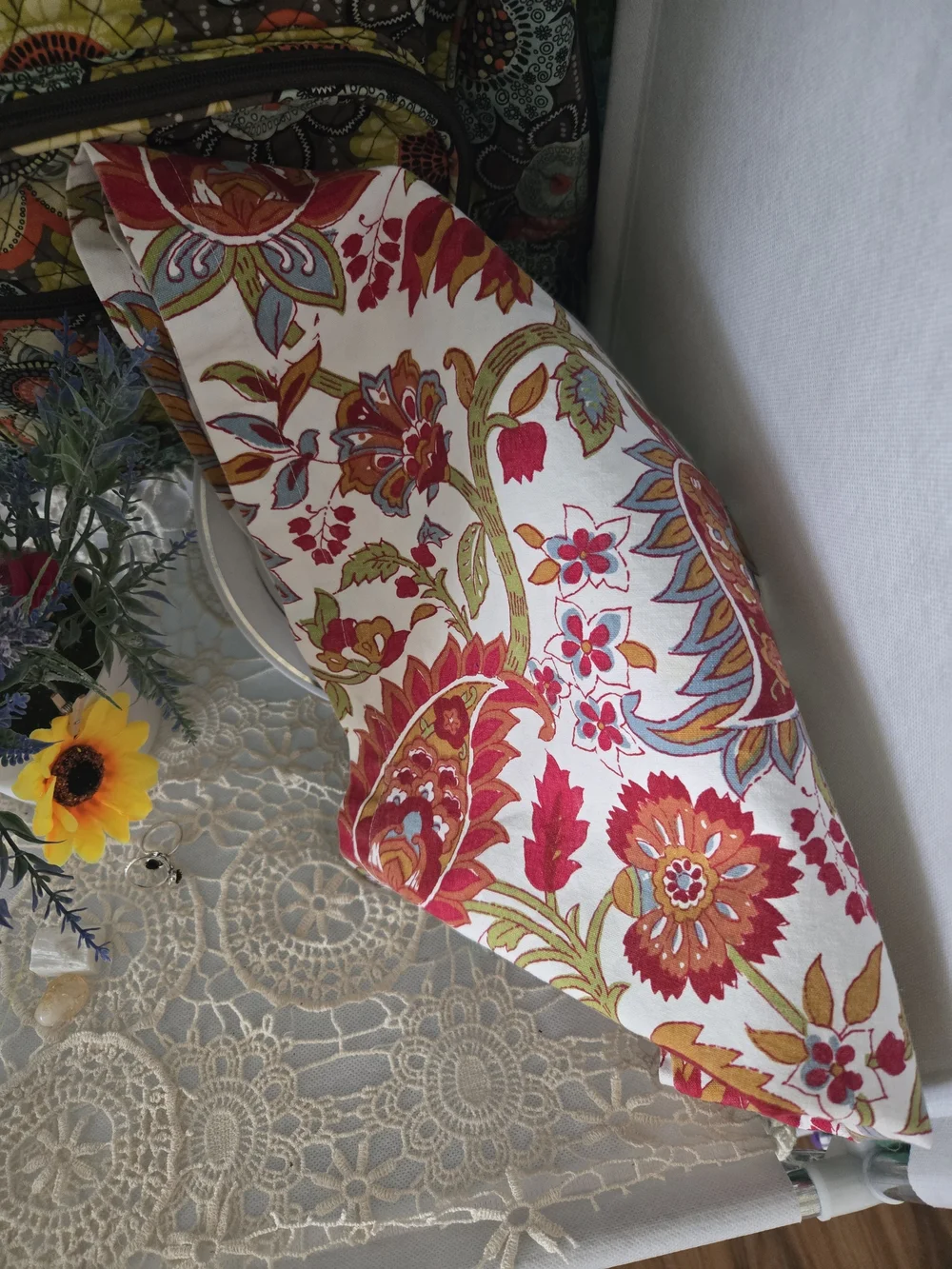 Boho Hippie Dining Home Decor Floral Paisley Cotton Table Runner Red/Cream